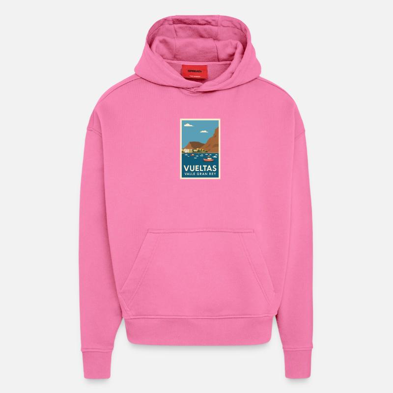 Affiche côtière de la Vuelta Valle Gran Rey - Sweat à capuche bio épais oversize fabriqué en UE - AURA PINK