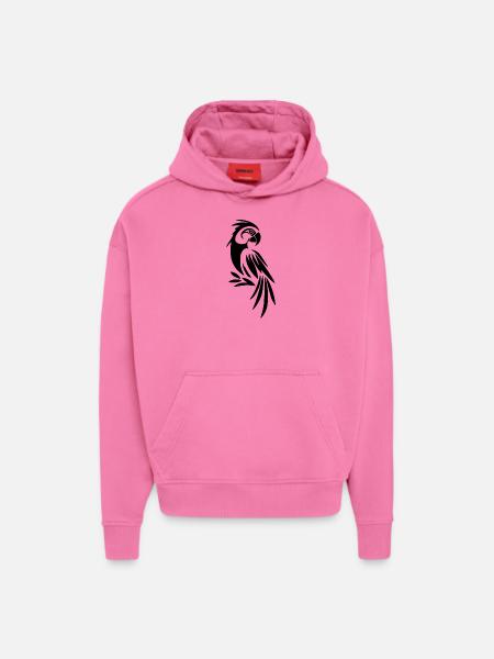 Carino tatuaggio pappagallo disegno ritratto uccello - Felpa con cappuccio ecologica oversize Heavyweight Made in UE - AURA PINK