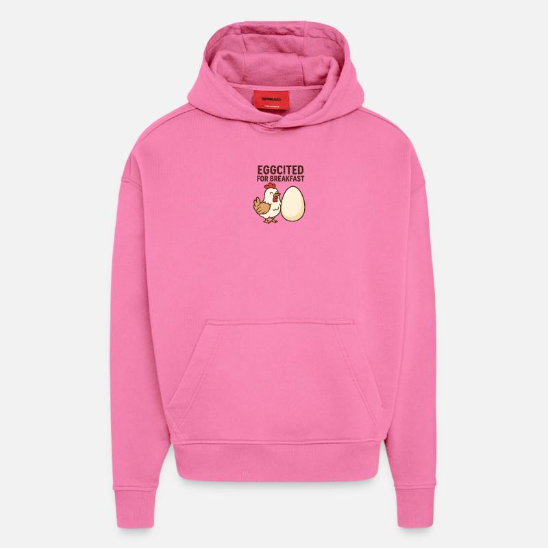 Eggcited pour le petit-déjeuner Chicken Design - Sweat à capuche bio épais oversize fabriqué en UE - AURA PINK