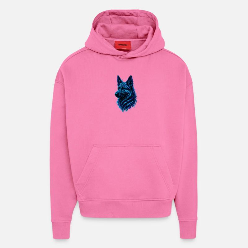 Neon schæferhund: Abyssal hundekunst - Heavyweight Oversized Organic hettegenser produsert i EU - AURA PINK