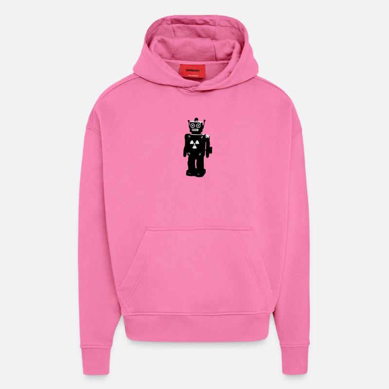 techno, robot - Sweat à capuche bio épais oversize fabriqué en UE - AURA PINK