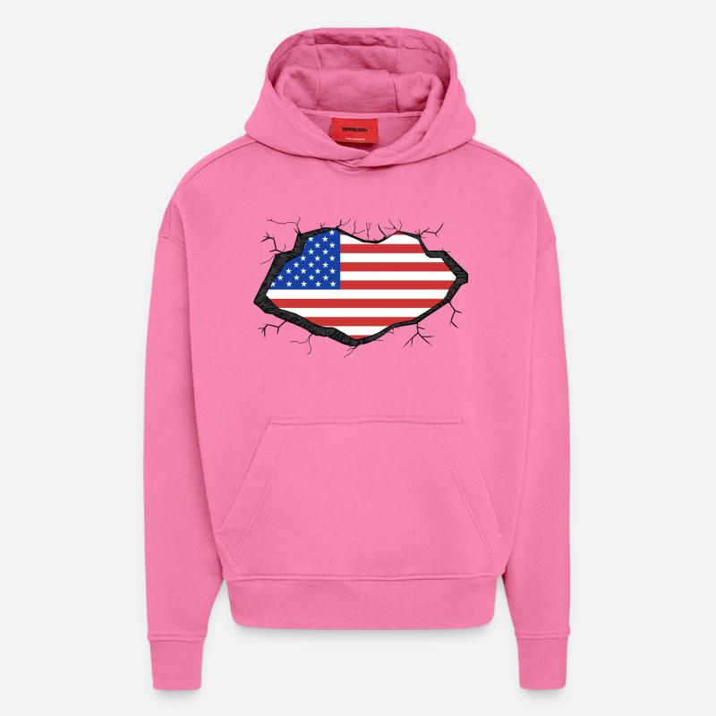 Drapeau américain - Sweat à capuche bio épais oversize fabriqué en UE - AURA PINK
