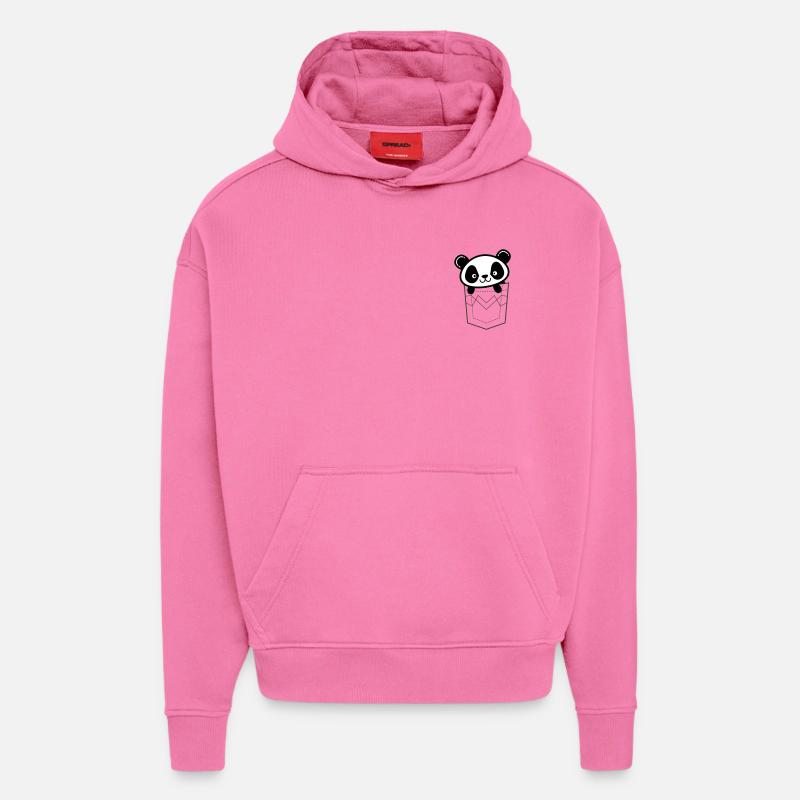 Panda qui regarde depuis sa poche - Sweat à capuche bio épais oversize fabriqué en UE - AURA PINK