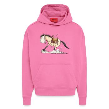 Westernpferd im Sliding Stop - Hoodie- made by SPREAD  - AURA PINK - Vorne - Dylan (187cm)