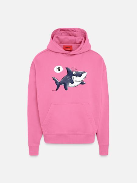 Requin dessin animé - Cadeau - Comique - Sweat à capuche bio épais oversize fabriqué en UE - AURA PINK