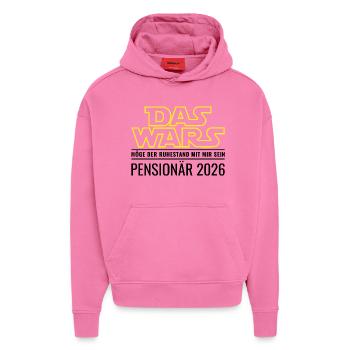 Pensionär 2026 Das wars Ruhestand Beamter Pension - Hoodie- made by SPREAD  - AURA PINK - Vorne - Dylan (187cm)