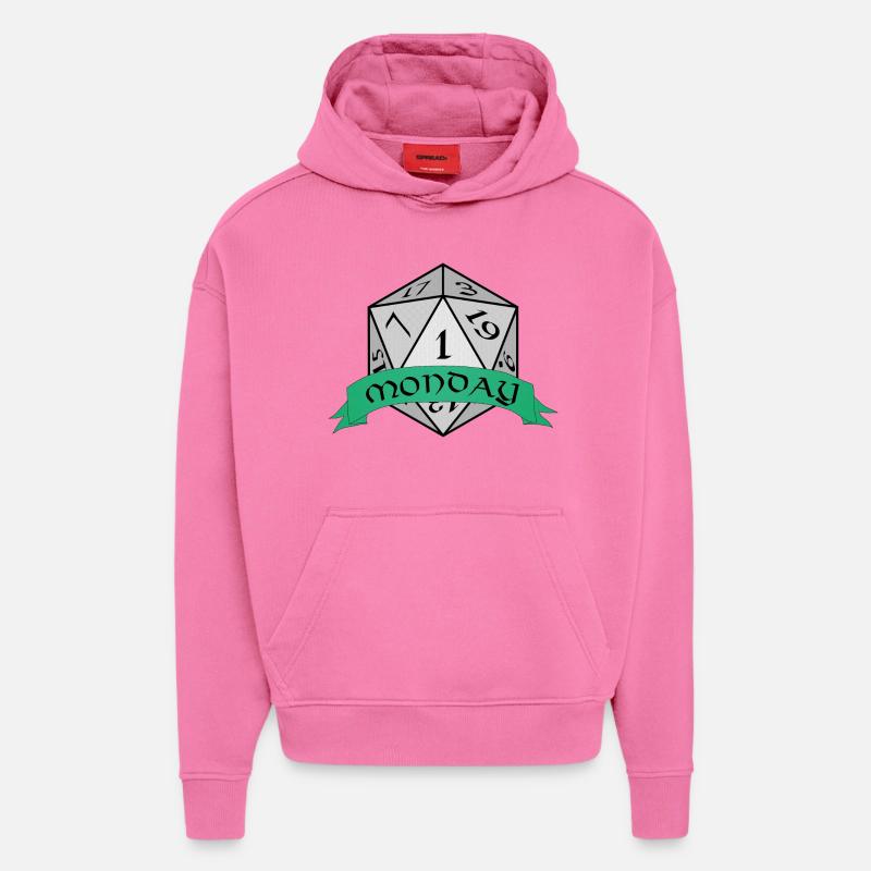 Emblème des dés du lundi - Sweat à capuche bio épais oversize fabriqué en UE - AURA PINK