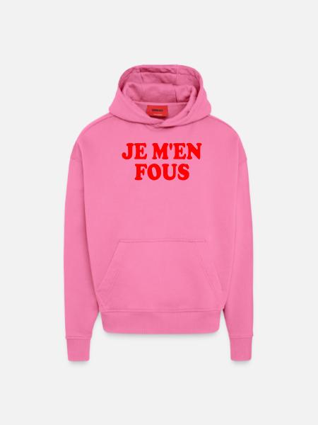 je m'en fous - Sweat à capuche bio épais oversize fabriqué en UE - AURA PINK