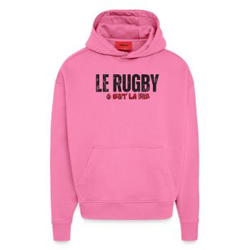 Le rugby c est la vie,Rugby,Rugbywoman,Rugbyman - Sweat à capuche bio épais oversize fabriqué en UE - AURA PINK - Devant - Dylan (187cm)