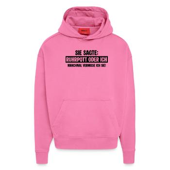 Ruhrpott Exfreundin - Hoodie- made by SPREAD  - AURA PINK - Vorne - Dylan (187cm)
