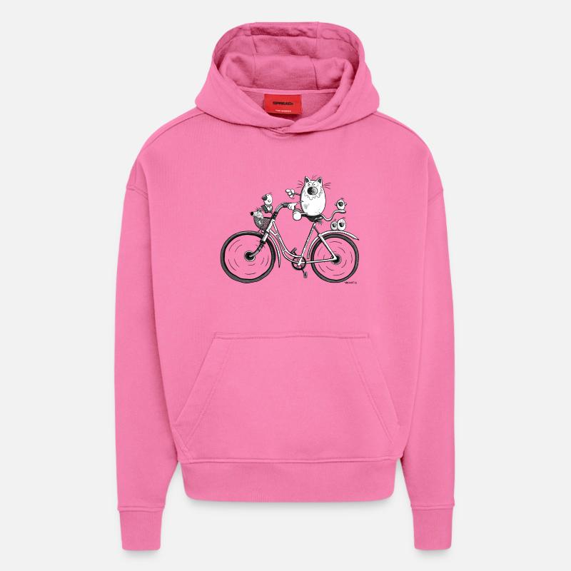Chat et vélo - Sweat à capuche bio épais oversize fabriqué en UE - AURA PINK