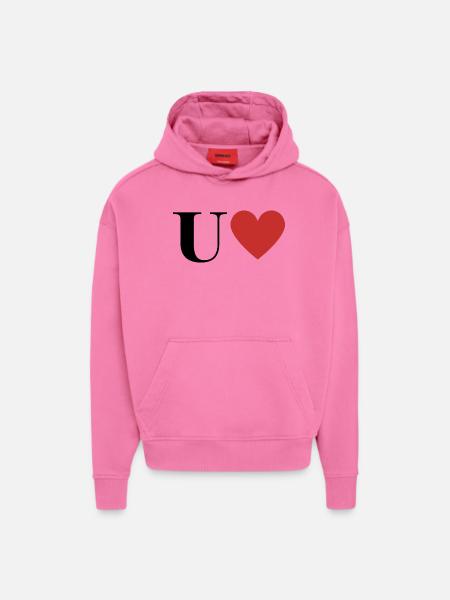 Letter u red heart - Hoodie- made by SPREAD  - AURA PINK