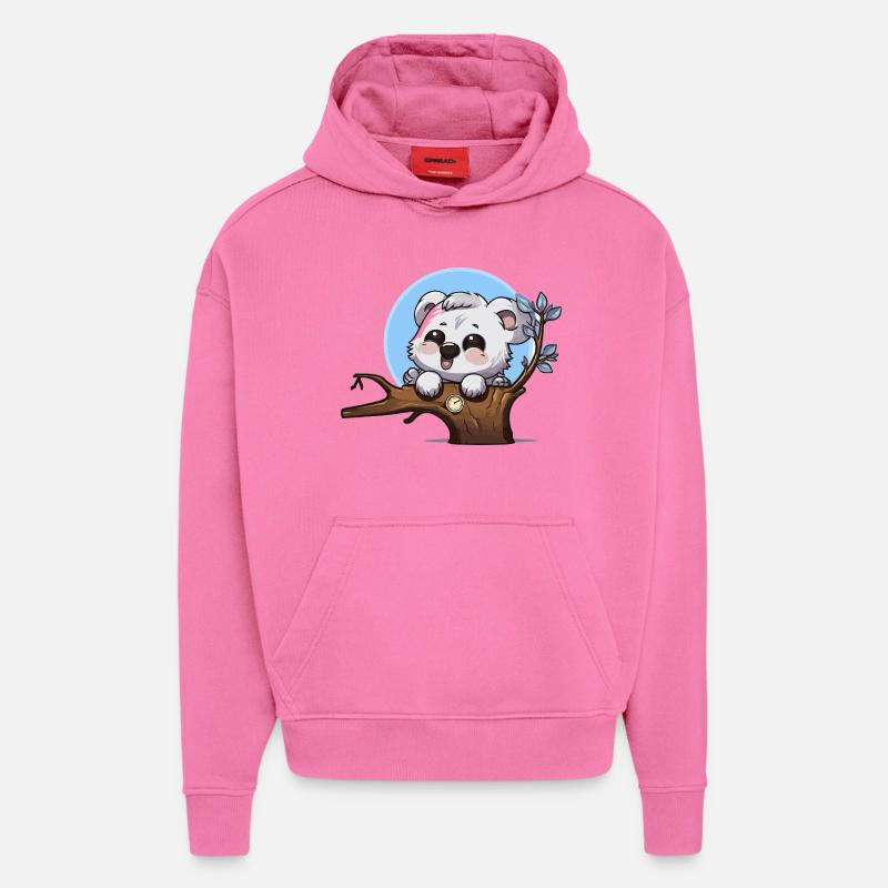 Little Panda on Branch with Clock - Hoodie- made by SPREAD  - AURA PINK