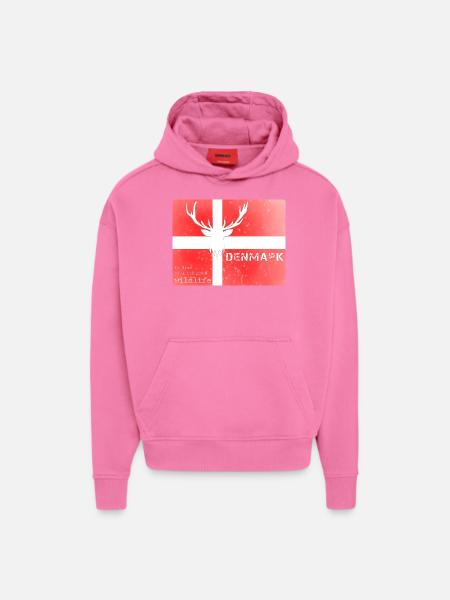 Danemark faune Drapeau Cerf - Sweat à capuche bio épais oversize fabriqué en UE - AURA PINK
