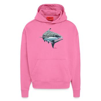 Grand requin blanc / requin - Sweat à capuche bio épais oversize fabriqué en UE - AURA PINK - Devant - Dylan (187cm)