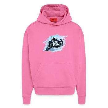 125 Zschopau DDR Motorrad - Hoodie- made by SPREAD  - AURA PINK - Vorne - Dylan (187cm)