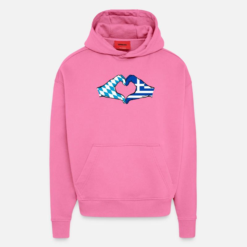 Bavière, Grèce, Drapeau, Aiguilles, Coeur - Sweat à capuche bio épais oversize fabriqué en UE - AURA PINK