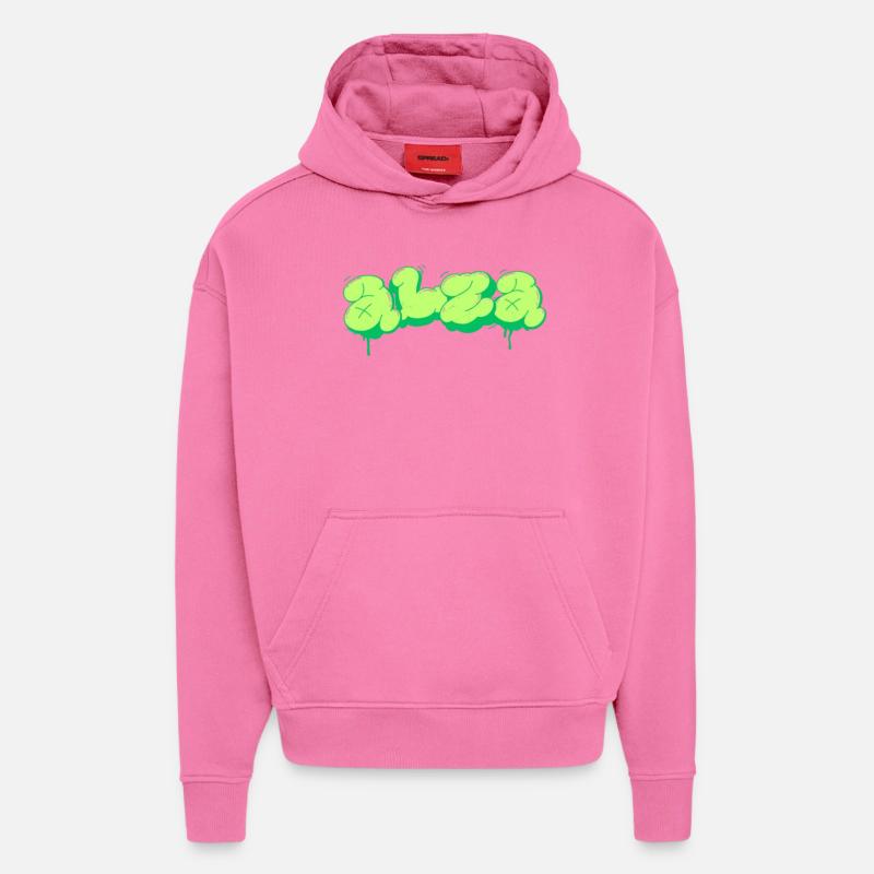 Conception de style graffiti vert vif - Sweat à capuche bio épais oversize fabriqué en UE - AURA PINK