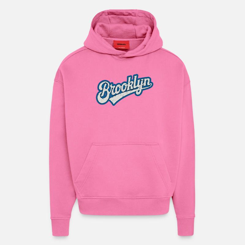Graphisme Urbain Brooklyn en Ton Bleu - Sweat à capuche bio épais oversize fabriqué en UE - AURA PINK