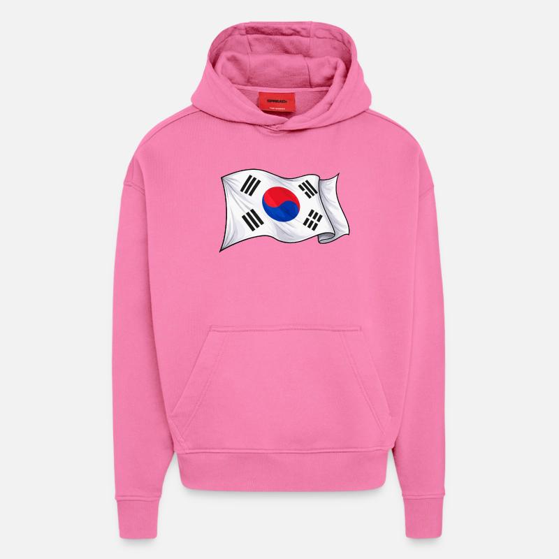 Drapeau sud-coréen - Sweat à capuche bio épais oversize fabriqué en UE - AURA PINK
