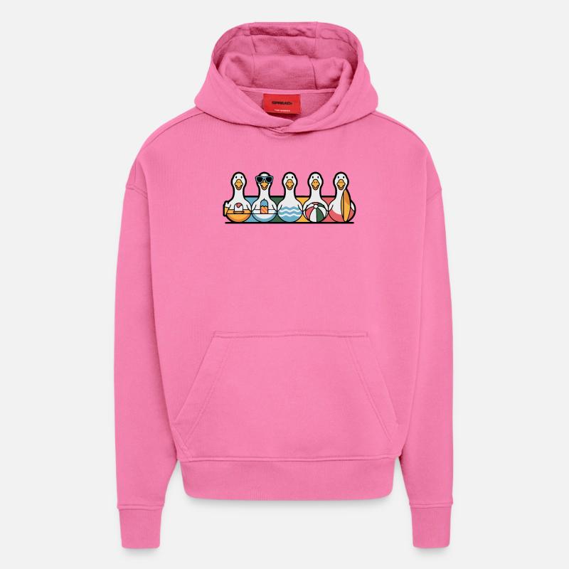 Rangée d’oies d’été - Sweat à capuche bio épais oversize fabriqué en UE - AURA PINK