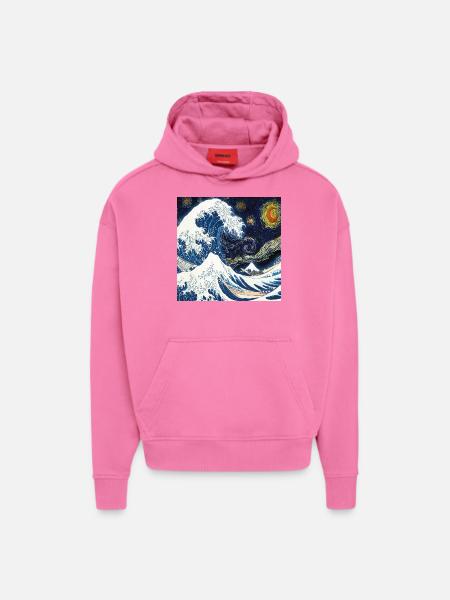Kanagawa Waves, Japans, Grote Golf, Natuurliefhebber - Heavyweight oversized organic hoodie made in EU - AURA PINK