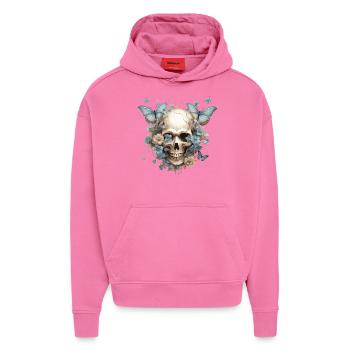 Schmetterlinge und Schädel - Hoodie- made by SPREAD  - AURA PINK - Vorne - Dylan (187cm)