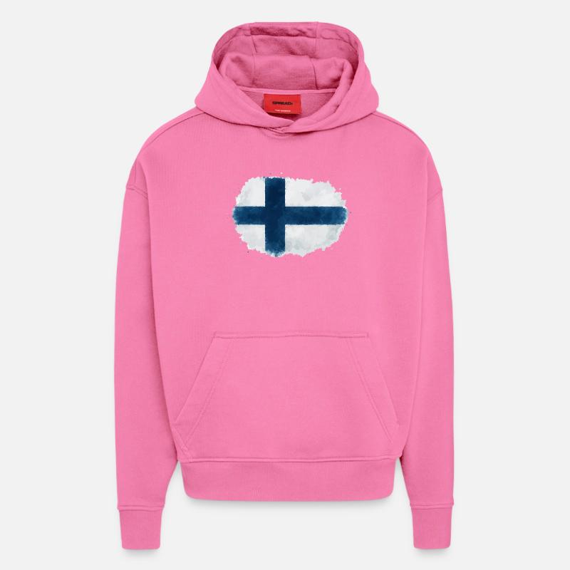 Tache du drapeau finlandais - Sweat à capuche bio épais oversize fabriqué en UE - AURA PINK