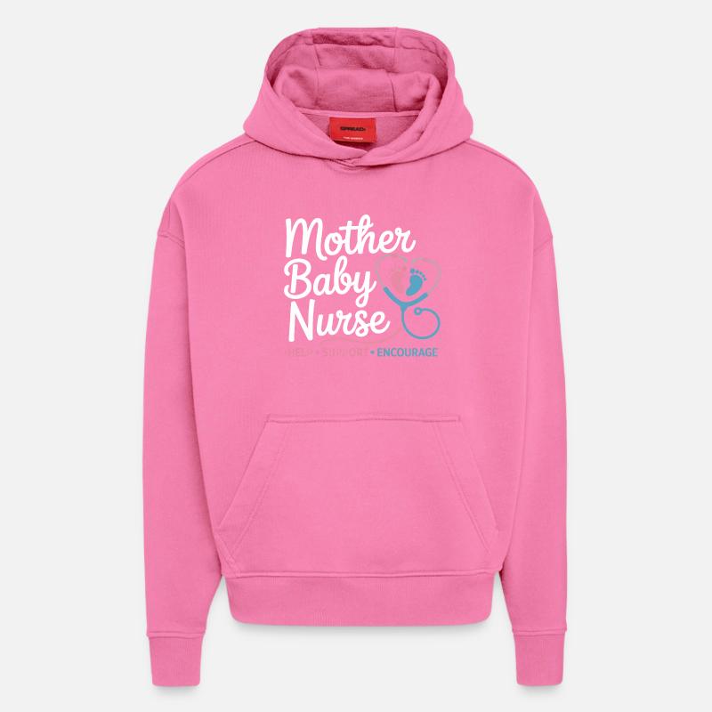 Emblème Mère-Bébé Infirmière - Sweat à capuche bio épais oversize fabriqué en UE - AURA PINK