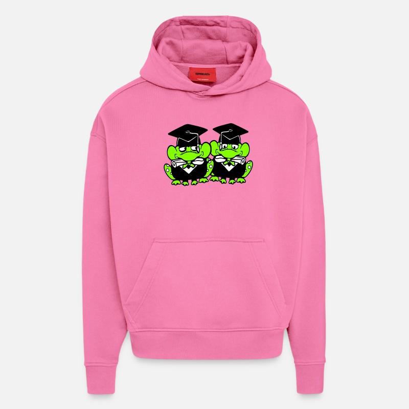 2 grenouilles diplômées du lycée - Sweat à capuche bio épais oversize fabriqué en UE - AURA PINK