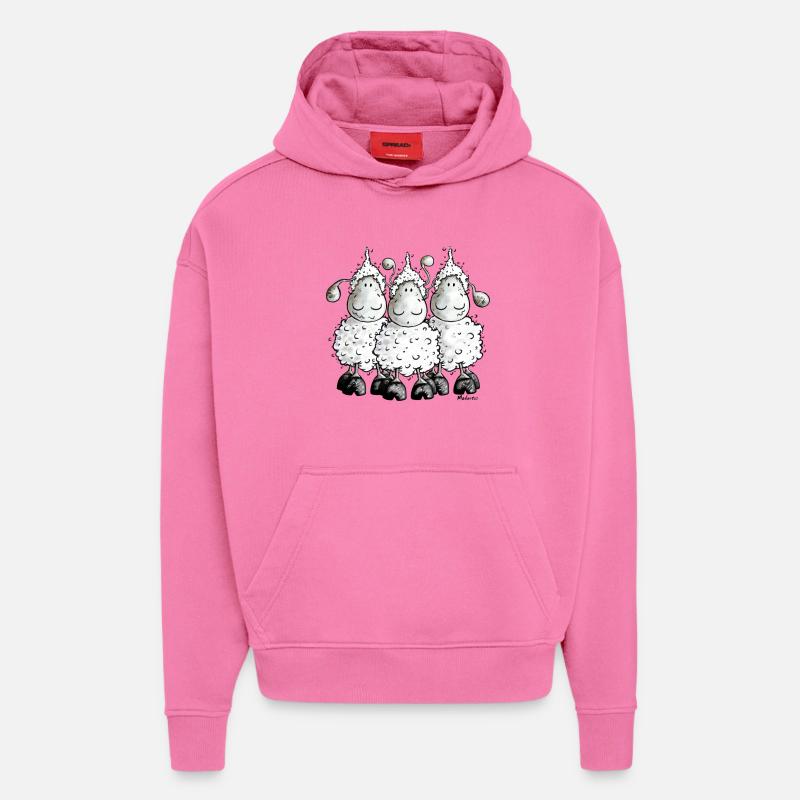 "Mc Wool" - sheep - mouton- moutons - Sweat à capuche bio épais oversize fabriqué en UE - AURA PINK