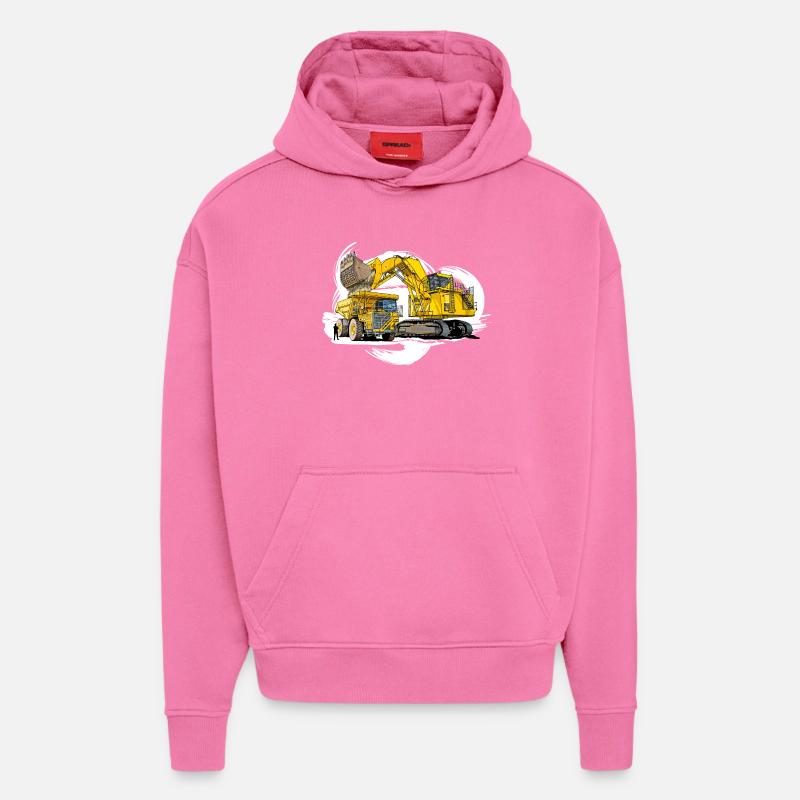 Méga machines sur le chantier - Sweat à capuche bio épais oversize fabriqué en UE - AURA PINK