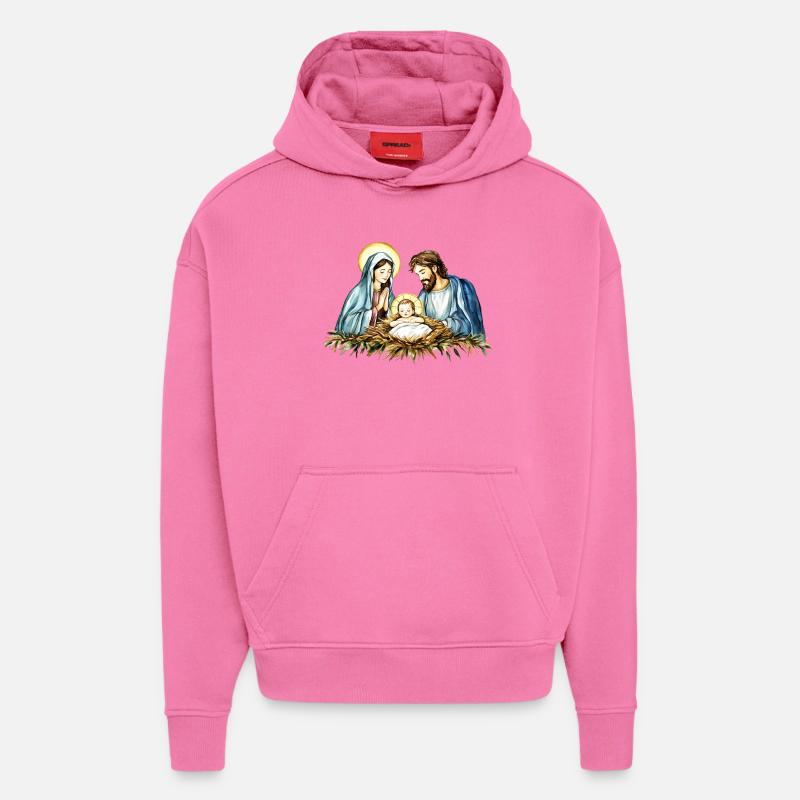 Weihnachtspullover Weihnachten an der Krippe Jesus - Hoodie- made by SPREAD  - AURA PINK