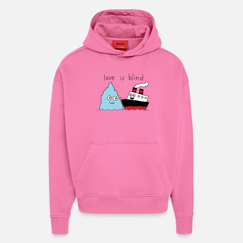 L’amour est aveugle - Sweat à capuche bio épais oversize fabriqué en UE - AURA PINK