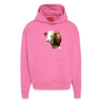lustige Kuh Kuhkopf - Hoodie- made by SPREAD  - AURA PINK - Vorne - Dylan (187cm)