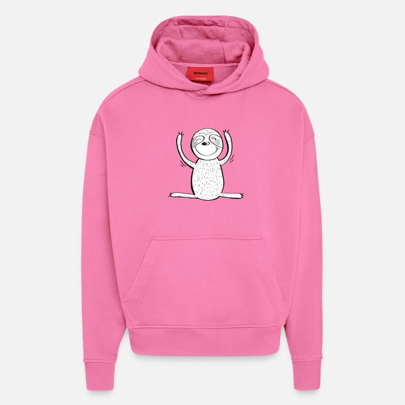 Happy Sloth - Bande dessinée - Animaux - Sweat à capuche bio épais oversize fabriqué en UE - AURA PINK