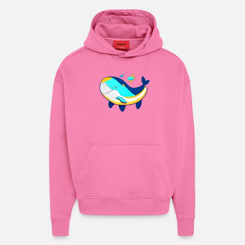 Baleine amicale avec bébé baleine - Sweat à capuche bio épais oversize fabriqué en UE - AURA PINK