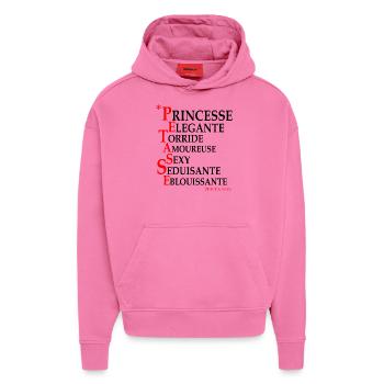 pétasse - Sweat à capuche bio épais oversize fabriqué en UE - AURA PINK - Devant - Dylan (187cm)