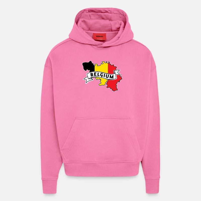 Cartes Belgium Flags - Sweat à capuche bio épais oversize fabriqué en UE - AURA PINK