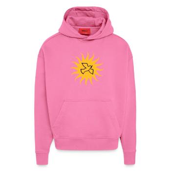 Friedenstaube Sonne - Hoodie- made by SPREAD  - AURA PINK - Vorne - Dylan (187cm)