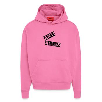 ANTI ALLES – Minimalistisches Protest Shirt - Hoodie- made by SPREAD  - AURA PINK - Vorne - Dylan (187cm)