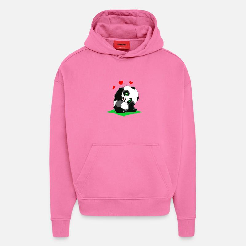 Panda câlin avec des cœurs - Sweat à capuche bio épais oversize fabriqué en UE - AURA PINK