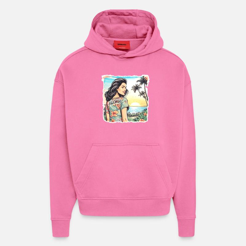 Aloha Fille - Sweat à capuche bio épais oversize fabriqué en UE - AURA PINK