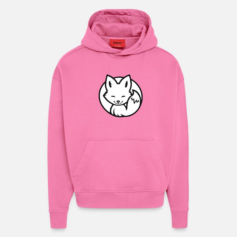 Petit renard (noir et blanc) - Sweat à capuche bio épais oversize fabriqué en UE - AURA PINK