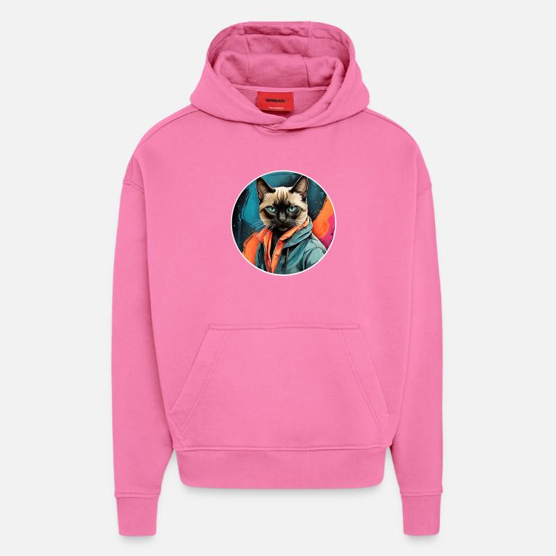 Chat siamois - Sweat à capuche bio épais oversize fabriqué en UE - AURA PINK