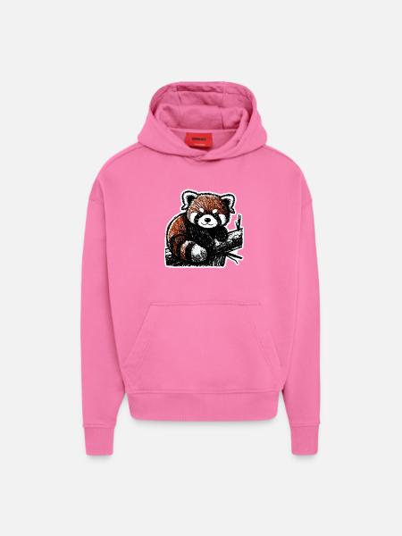 Mignon panda roux (fusain/crayon) - Sweat à capuche bio épais oversize fabriqué en UE - AURA PINK