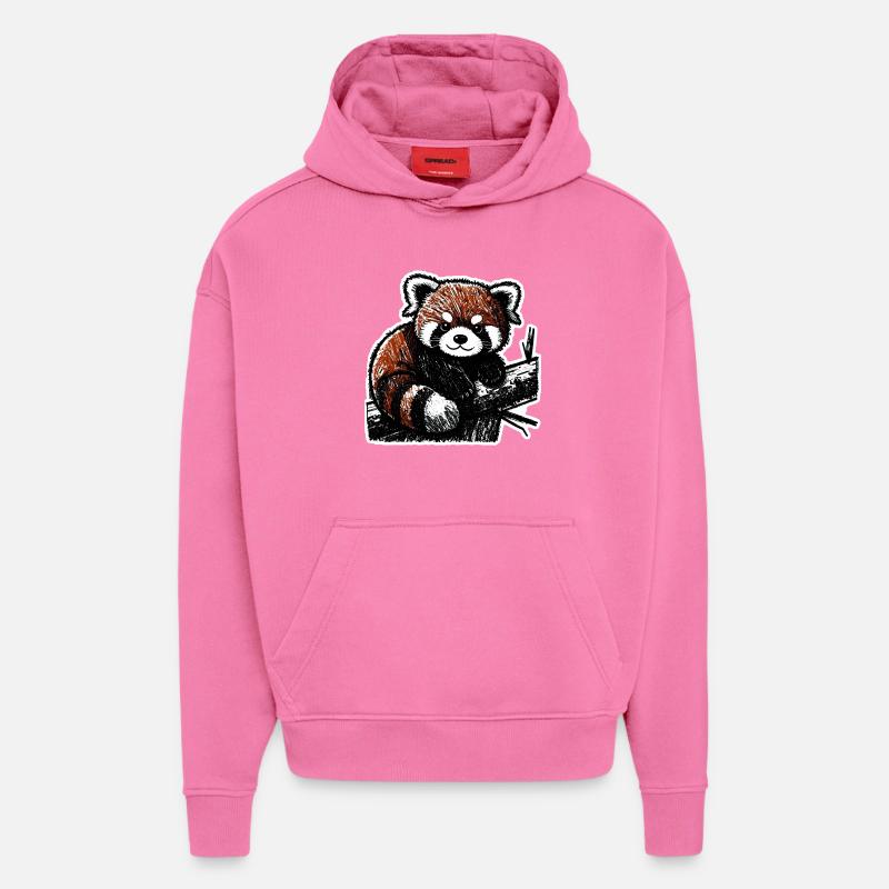 Mignon panda roux (fusain/crayon) - Sweat à capuche bio épais oversize fabriqué en UE - AURA PINK
