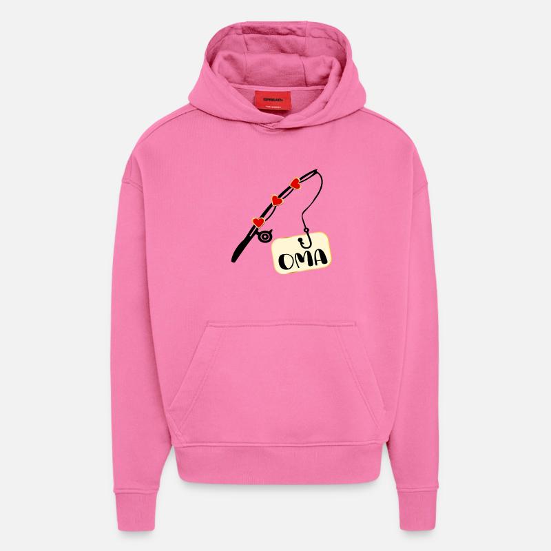 Canne à pêche Pêche Pensionné Mamie - Sweat à capuche bio épais oversize fabriqué en UE - AURA PINK