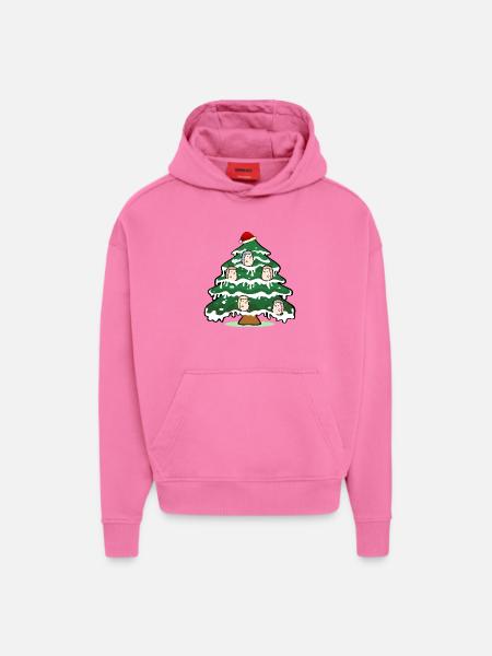 Albero di Natale divertente riccio di Natale - Felpa con cappuccio ecologica oversize Heavyweight Made in UE - AURA PINK