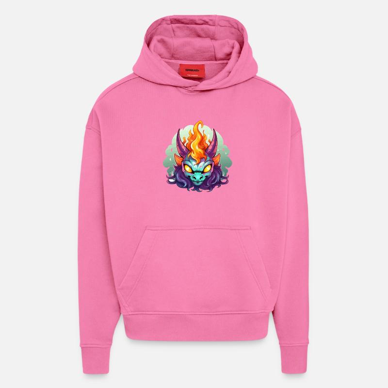 Tête de Feu Face de Démon - Sweat à capuche bio épais oversize fabriqué en UE - AURA PINK